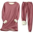 thumbnail image 1 of qolati Women Pajamas Set 2 Piece Plush Long Sleeve T-Shirts and Thicken Jogger Sweatpants Loungewear Winter Warm Fuzzy Fleece Sleepwear Pjs Sets, 1 of 4