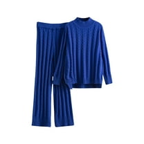 qolati Women's 2 Piece Sweater Sets Mock Neck Long Sleeve Knit Pullover Tops Wide Leg Pants Lounge Sets 2024 Fall Outfits Tracksuits