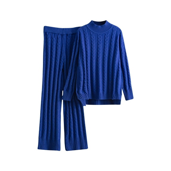 qolati Women's 2 Piece Sweater Sets Mock Neck Long Sleeve Knit Pullover Tops Wide Leg Pants Lounge Sets 2024 Fall Outfits Tracksuits