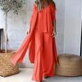 thumbnail image 1 of qolati Women's 3 Piece Outfits Casual Long Sleeve Open Front Long Cardigan Coat and Tank Top with wide Legs Pants Lounge Suits 2024 Fall Dress Shirts Vacation Sets, 1 of 6
