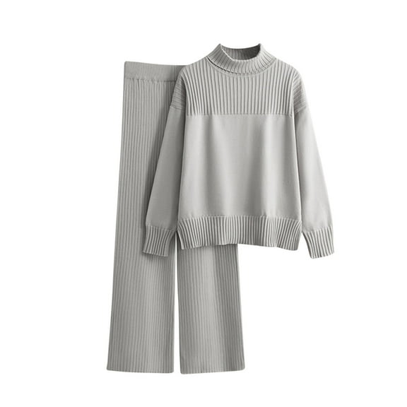 qolati Women's Two Piece Outfits Long Sleeve Knit Pullover Top High Waisted Wide Legs Pants Loungwear Tracksuits Fall Winter Sweater Sweatsuit Matching Sets