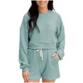 thumbnail image 1 of qolati Women's Two Piece Outfits Sweater Sets Long Sleeve Knit Pullover Tops and Drawstring Shorts Lounge Sets Y2k Fall Clothes Tracksuit with Pockets, 1 of 7