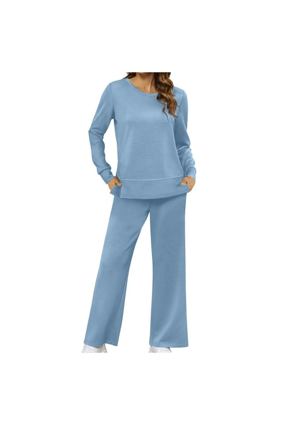 Womens 2 Piece Lounge Sets Casual Fall Travel Outfits Long Sleeve Oversized Sweatshirt and Sweatpants Tracksuit Sweat Matching Set
