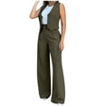 thumbnail image 1 of qolati Womens Blazer Set Sleeveless V Neck Vest Tops Waistcoat and Wide Leg Long Pants 2 Piece Pants Suit 2024 Business Work Casual Matching Set, 1 of 7