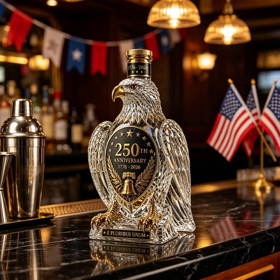 Clearance 250th Anniversary American Eagle Whiskey Decanter, 4th of July Patriotic USA Eagle Commemorative Bottle with Liberty Bell Emblem, Home Bar Display Decor, Gift for Women Men