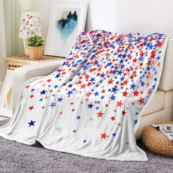 Clearance! 27x39 Inch Small Patriotic Throw Blanket for Couch 4th of July Decorations Soft Warm Red White and Blue American Flag Flannel Blankets for Independent Day Memorial Day Home Decor C