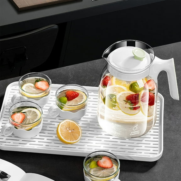 Clearance! 2L Glass Cold Water Pitcher, Tea Dispenser, Large Capacity Water Bottle, BPA-Free, Heat & Cold Resistant, Easy to Clean, Ideal for Summer Drinks, Fruit Infusion, and Herbal Tea Pink