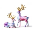 thumbnail image 1 of Clearance! 2PCS Reindeer Christmas Decor, Floral Watercolor Deer Figurines with Golden Antlers, Standing and Reclining Deer Christmas Tabletop Decorations for Home, Mantel and Shelf, 1 of 6