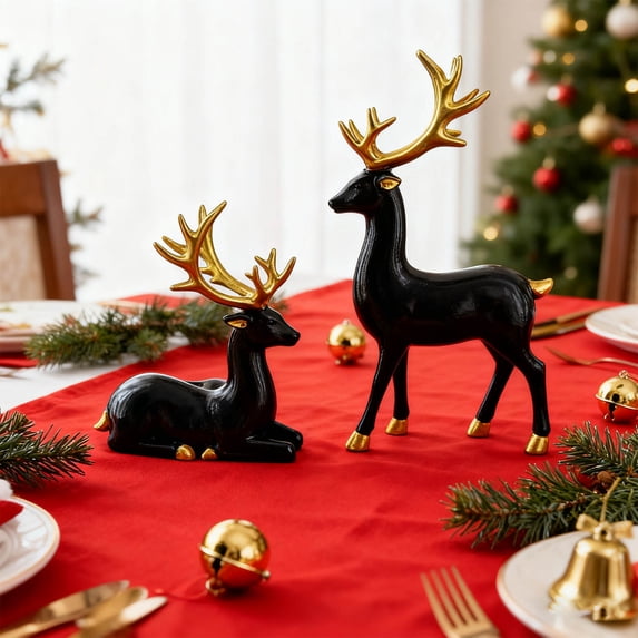 Clearance! 2PCS Reindeer Christmas Decor, Standing & Sitting Deer Figurines, Christmas Tabletop Decorations for Home, Mantel, Shelf, Office & Holiday Display