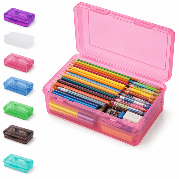 Clearance 2Pcs Clear Pencil Box, Large Capacity Stackable Storage Case with Snap Lid, Organizer for Classroom Office