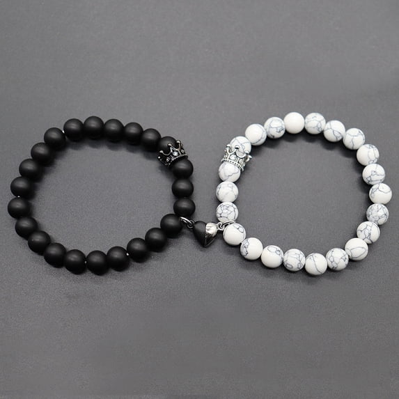 Clearance!2Pcs Love Heart Couple Matching Bracelet Set Adjustable Braide Rope Black and White Heart Bracelet for Women Men Lover Friend Friendship Jewelry