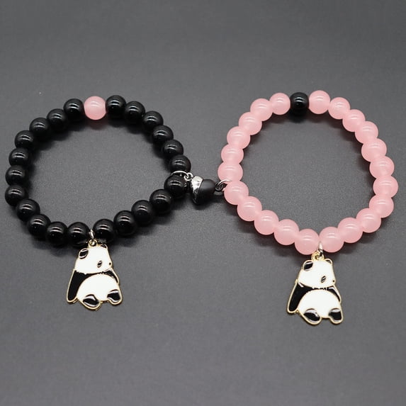 Clearance!2Pcs Love Heart Couple Matching Bracelet Set Adjustable Braide Rope black and pink panda Bracelet for Women Men Lover Friend Friendship Jewelry