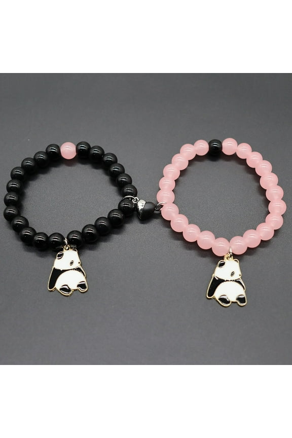 Clearance!2Pcs Love Heart Couple Matching Bracelet Set Adjustable Braide Rope black and pink panda Bracelet for Women Men Lover Friend Friendship Jewelry