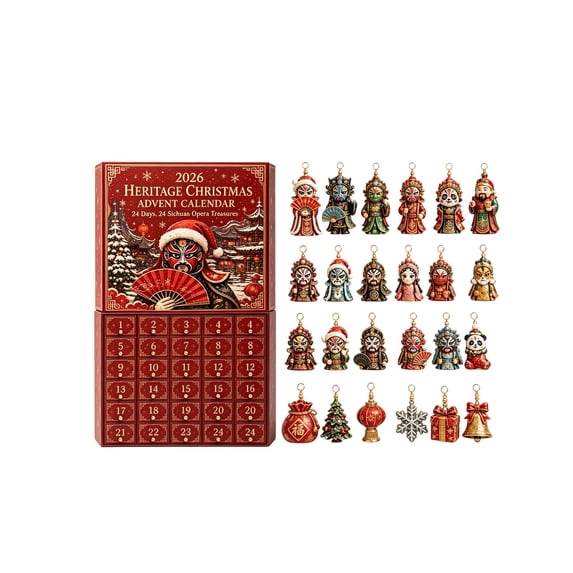 Clearance! 2d Chinese Changing-Face Advent Calendar 2026, 24PCS Christmas Ornaments Set, Christmas Advent Calendar for Kids Adults