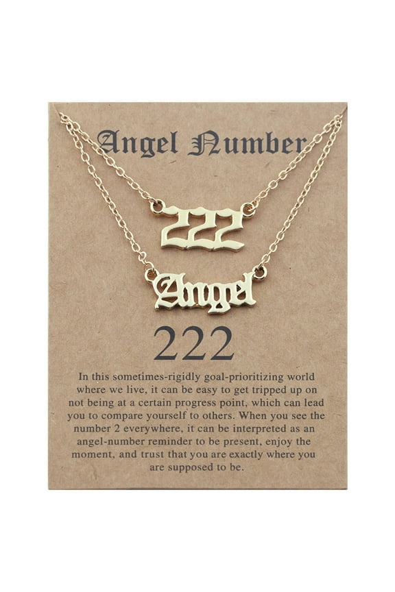 2pcs Old English Angel & Number Necklace Numerology Jewelry For Women Plated Stainless Steel, preppy jewelryheart pendant necklace for women