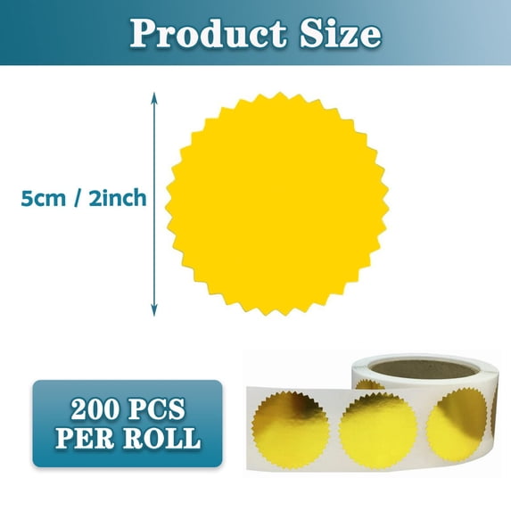 Clearance Under $3.09! 250PCS Gold Award Seals Stickers, Metallic Certificate Stickers with Serrated Edge for Envelopes & Awards, Plastic, for Business & School, (2in, Gold)