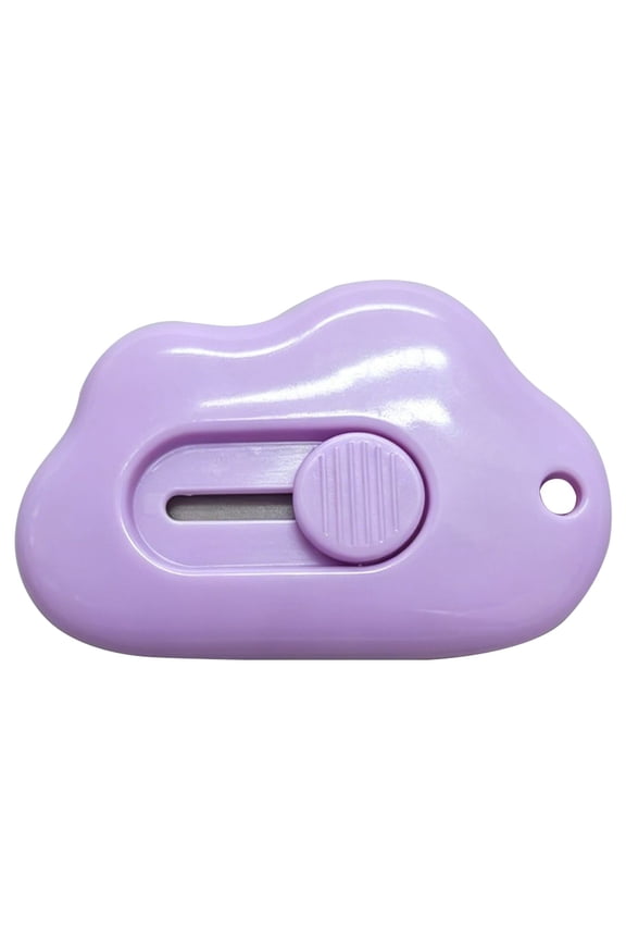 Clearance Under $3, 1 Pack Mini Box Cutter, Cute Cloud Shaped Letter Opener, Retractable Utility Knife with Keychain Hole, Portable Plastic Craft Tool for Packages and Envelopes, 6x4cm(Purple)