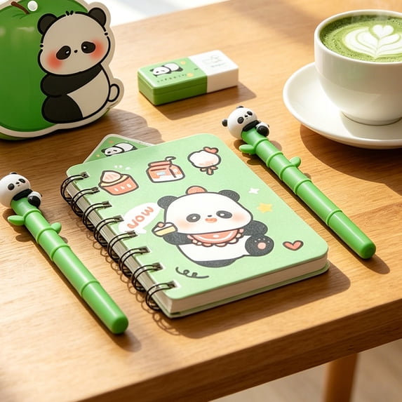 Clearance Under $3, 1 Set Adorable Panda Themed Stationery, Cute Writing Set with Notebook & Pens, Fun Gift for Panda Lovers & Office Supplies, 12.2x25.2x1.5cm(C)