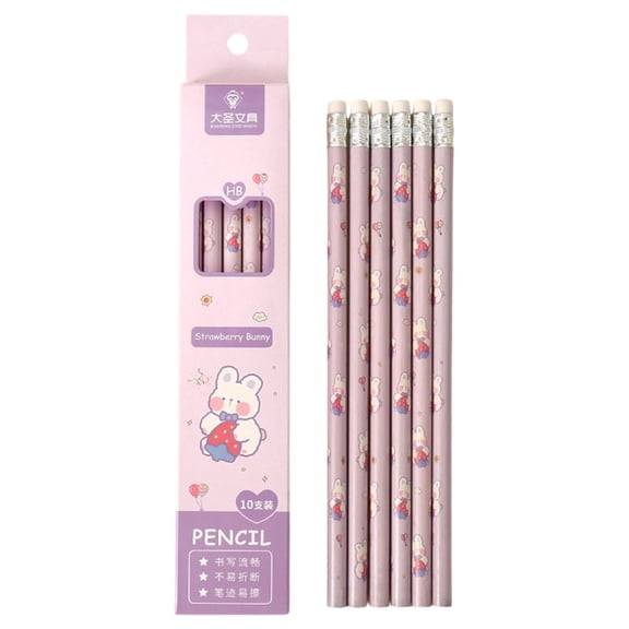 Clearance Under $3, 10 Pack Wood Pencils with Erasers, Printed Graphite Pencils, Smooth Writing Lead for Drawing and Sketching, Fun Stationery for Office and Home, 18cm(C)