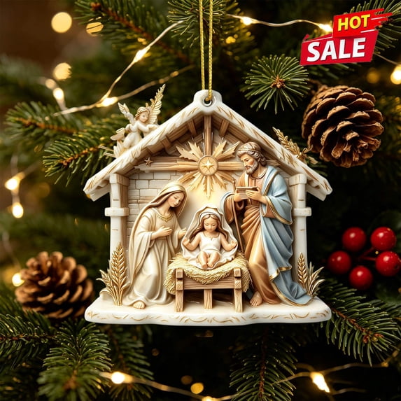 Clearance!3.15in Nativity Scene Christmas Ornament, Acrylic Hanging Ornament, Holy Family Birth of Christ Mary Jesus Decor, Indoor Outdoor Christmas Tree Decoration Religious Xmas Gift