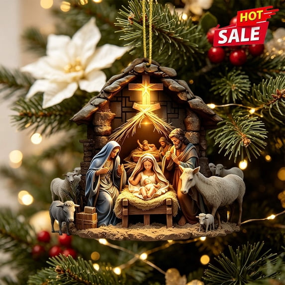 Clearance!3.15in Nativity Scene Christmas Ornament, Acrylic Hanging Ornament, Holy Family Birth of Christ Mary Jesus Decor, Indoor Outdoor Christmas Tree Decoration Religious Xmas Gift