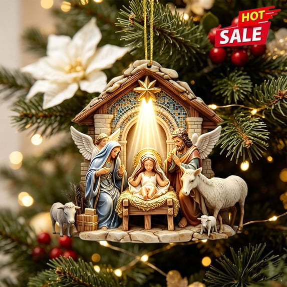 Clearance!3.15in Nativity Scene Christmas Ornament, Acrylic Hanging Ornament, Holy Family Birth of Christ Mary Jesus Decor, Indoor Outdoor Christmas Tree Decoration Religious Xmas Gift