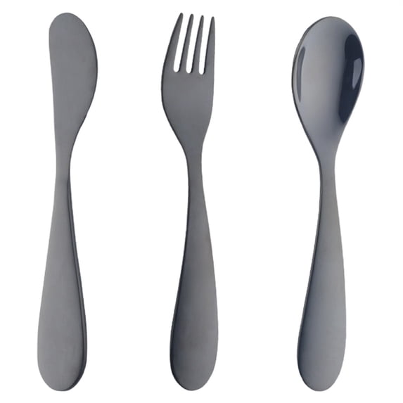 Clearance Under $3, 3 Piece Flatware Set for Older Users, Stainless Steel Utensil Set with Knife, Fork, and Spoon, Easy-Grip Polished Silverware, Dishwasher Safe,(Black)