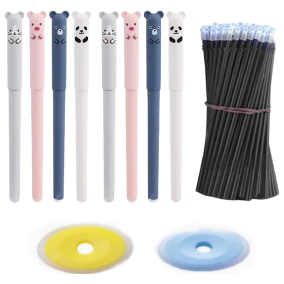 Clearance Under $3.4! 1 Set of 8 Erasable Rolling Ball Pens with Cute Bear Design, 20 Refills & 2 Erasers, 0.5mm Fine Point Retractable Pens, Smooth Writing Refillable Kit