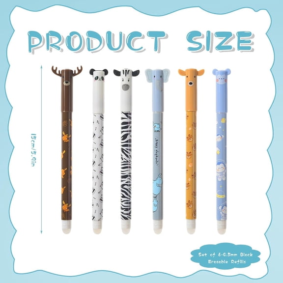 Clearance Under $3.49! 6PCS Erasable Gel Pens Set, 0.5mm Animal Design Retractable Pens with Eraser, Plastic, for Writing & Drawing, (One Size, Assorted)