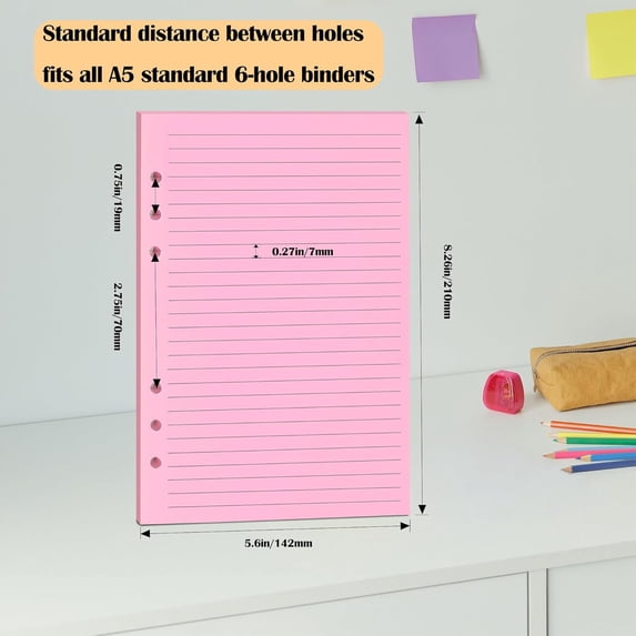Clearance Under $3.79! 50PCS A5 Lined Filler Paper, 6-Hole Punched 120GSM Loose Leaf for Planners & Notebooks, Paper, for Journaling & Study, (21*14cm, Pink)