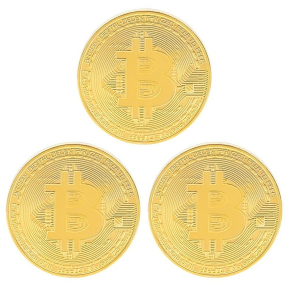 [Clearance]3 Coin Charms Medal Pendant Stainless Steel 18K Gold Plated Bitcoin Jewelry for Men