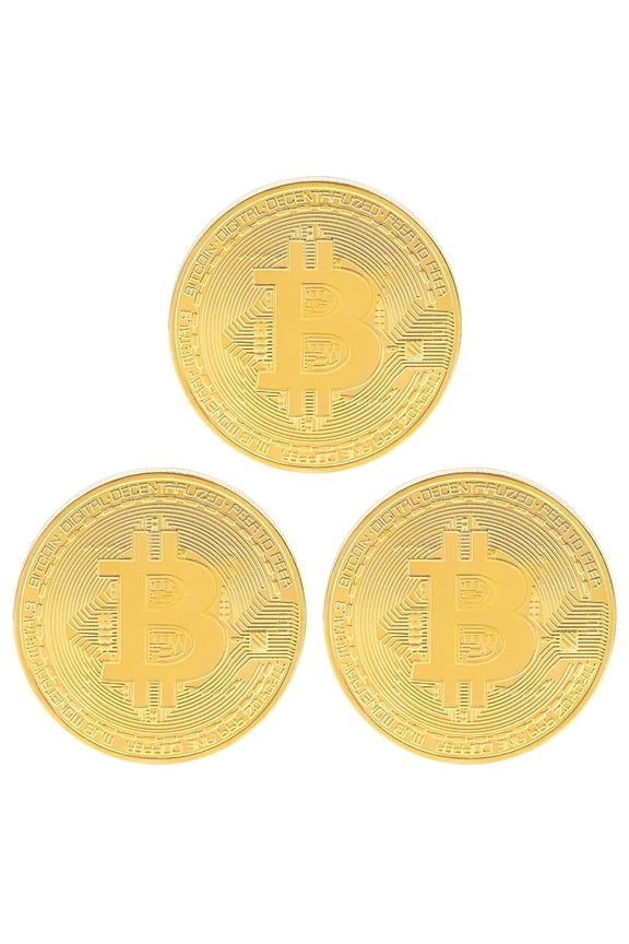 [Clearance]3 Coin Charms Medal Pendant Stainless Steel 18K Gold Plated Bitcoin Jewelry for Men