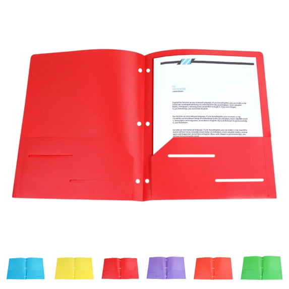 Clearance 3-Hole Plastic Folders with Pockets, 2 Pocket Folders with Fasteners, Tear-Resistant Plastic Pockets, and Fit Letter Size Paper, Use for S*chool Office Home Business (Red)