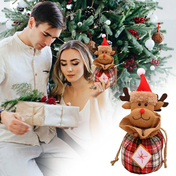 Clearance 3 Pack 2025 Christmas Knitted Doll Bags Reusable Fabric Christmas Candy Bags Cute 3D Santa Snowman Doll Storage Bags C