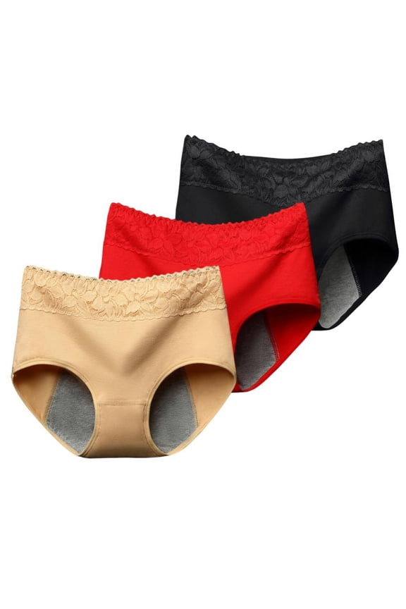 Clearance 3 Pack Women Menstrual Period Panties Mid-Rise Floral Postpartum Underpants Full Coverage Cotton Stretch Briefs