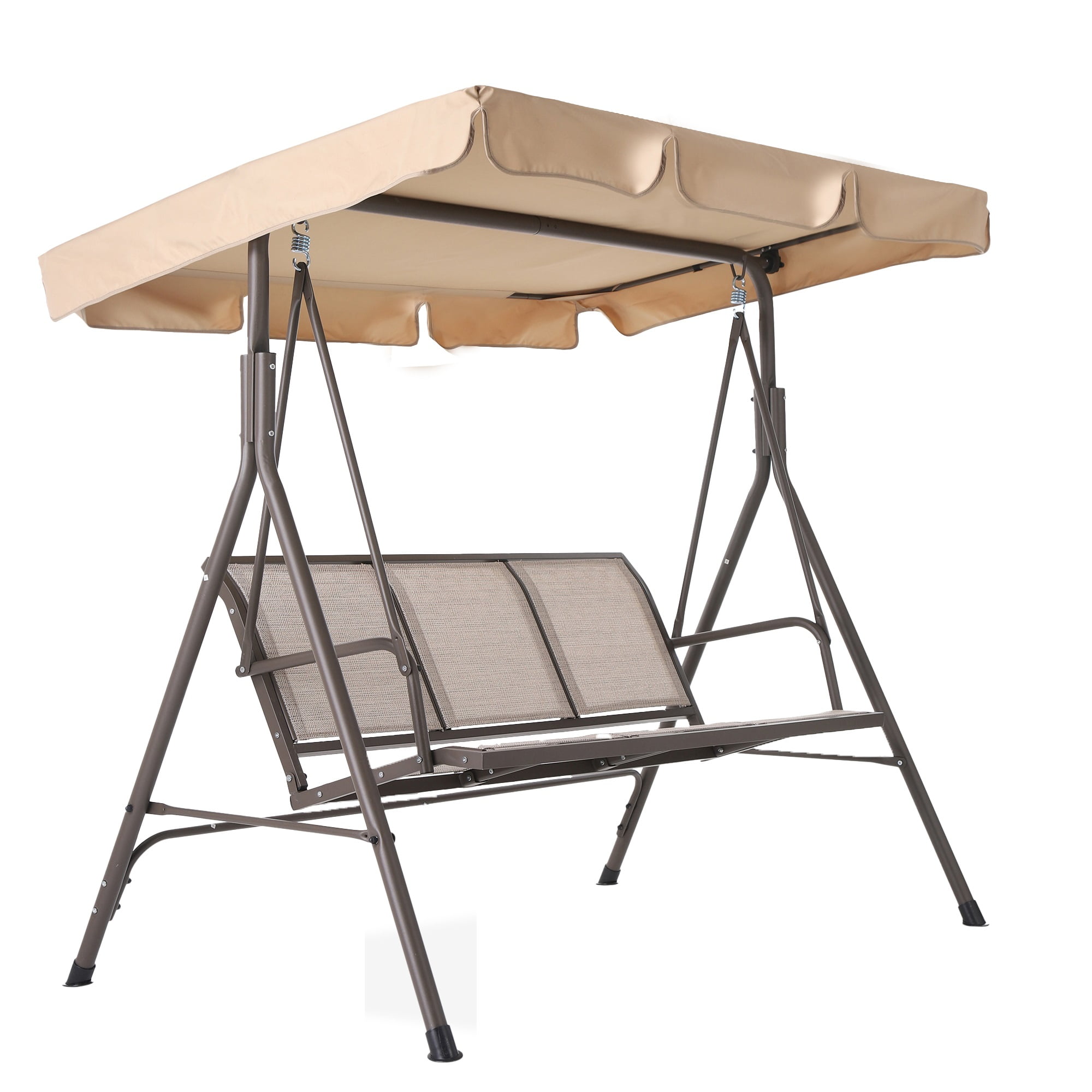 Clearance 3 Person Outdoor Patio Swing Steel Frame Textilene Seats Steel Frame Swing Chair Beige