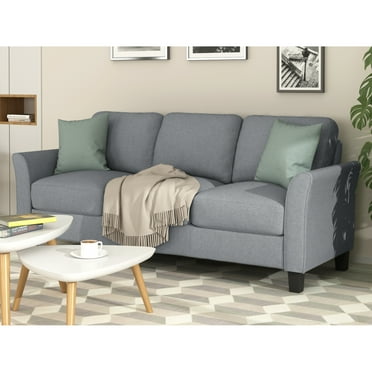 Clearance! 3-Seat Sofa Living Room Linen Fabric Sofa (Gray)