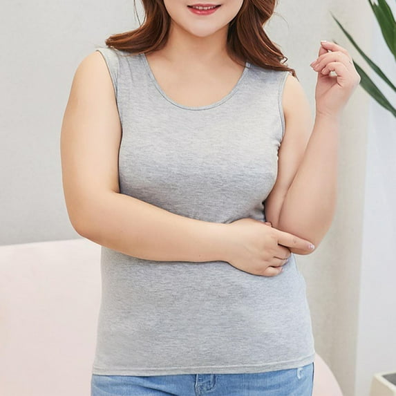 Clearance under 3$ Sevevn Women's Solid Color Plus Size Camisole Thin Increased Elasticity Base Shirt Round Neck Tank Top Holiday Gift Finder Gray XXXXXL