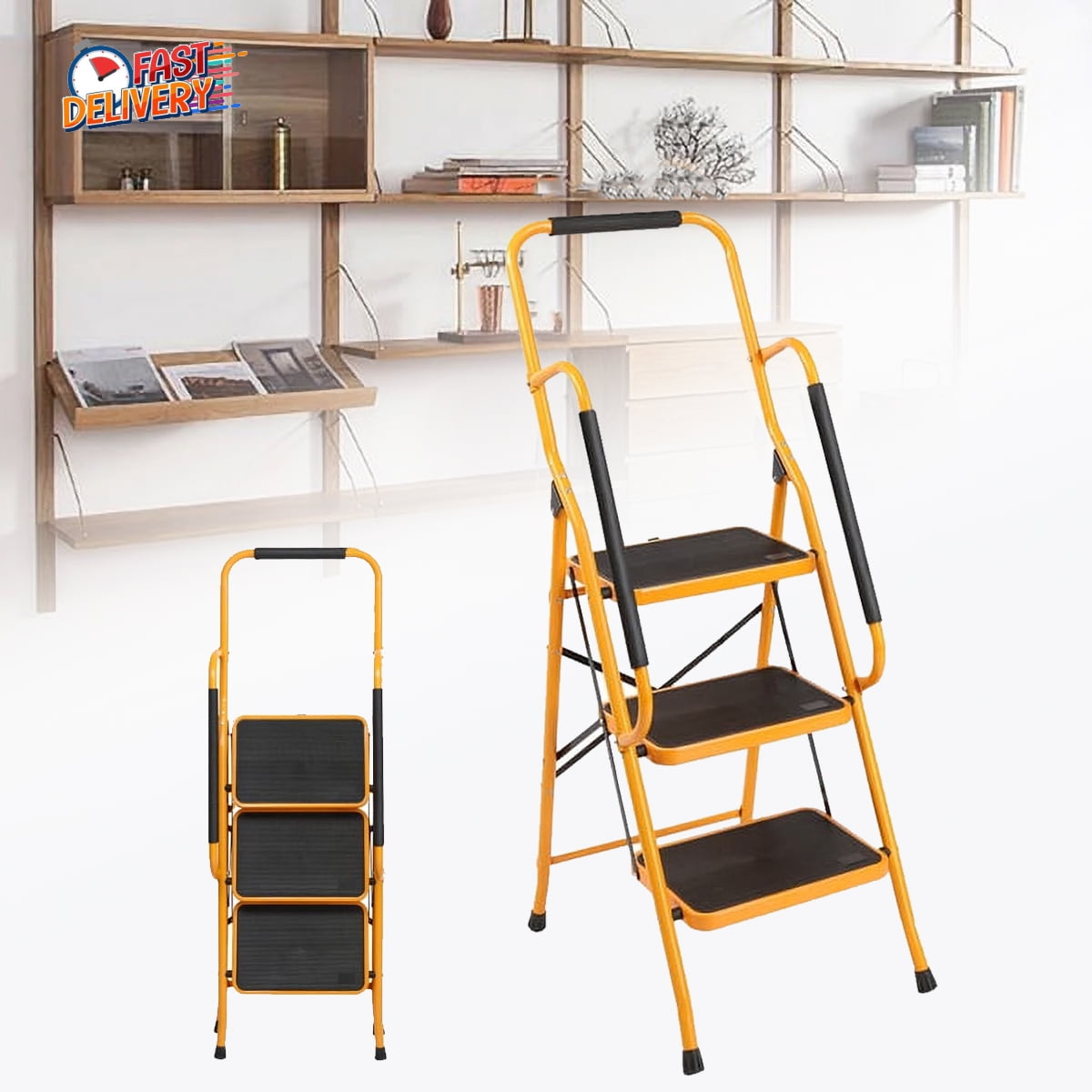 Clearance! 3 Step Ladder Folding Step Stool Ladder with Wide AntiSlip