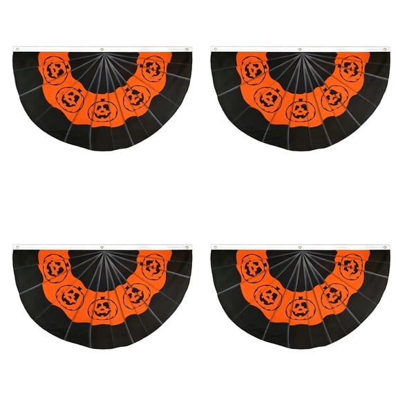 Clearance 3 x 1.5 ft ft Halloween Flag Bunting Half Fan Hanging Pleated Flag Banner with 3 Grommets for Halloween Indoor Outdoor House Party Holiday Yard Decorations Props(C*4pcs)