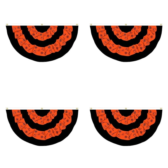 Clearance 3 x 1.5 ft ft Halloween Flag Bunting Half Fan Hanging Pleated Flag Banner with 3 Grommets for Halloween Indoor Outdoor House Party Holiday Yard Decorations Props(E*4pcs)