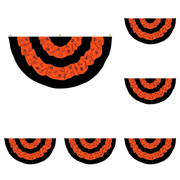 Clearance 3 x 1.5 ft ft Halloween Flag Bunting Half Fan Hanging Pleated Flag Banner with 3 Grommets for Halloween Indoor Outdoor House Party Holiday Yard Decorations Props(E*5pcs)