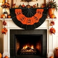 thumbnail image 1 of Clearance 3 x 1.5 ft ft Halloween Flag Bunting Half Fan Hanging Pleated Flag Banner with 3 Grommets for Halloween Indoor Outdoor House Party Holiday Yard Decorations Props(C), 1 of 8