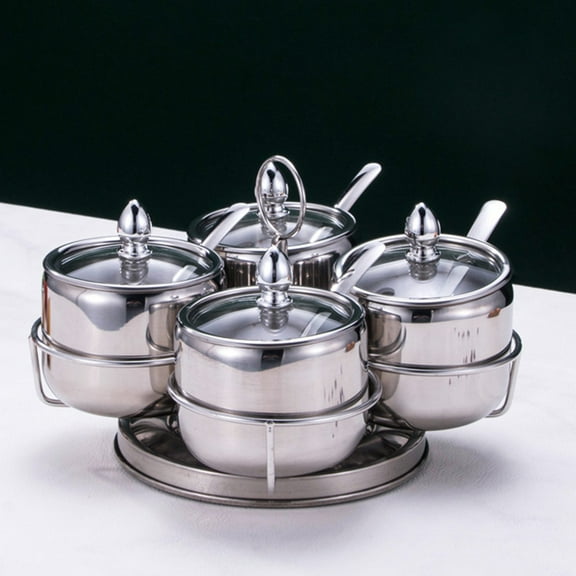 Clearance 304 Stainless Steel Seasoning Pot Suit Kitchen Visual Seasoning Box Bridge Type Seasoning Box Sugar Jar Seasoning Bottle Combinati