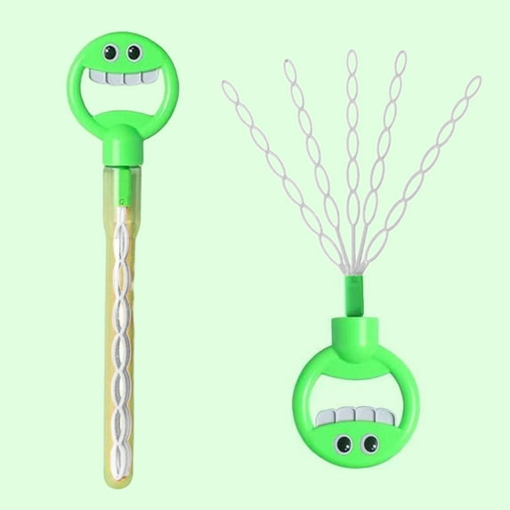 Clearance 32-Hole Five-Claw Bubble Wand, 5 Claw Smiley Face Bubble Stick, Smiley Face Bubble Claw Wand, Open A Large Number of Multiple Times to Produce Bubbles(Green)