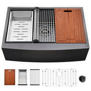 Clearance! 33" L X 22" W Farmhouse Kitchen Sink Matte Black Stainless Steel 33 in.Single Bowl Farmhouse Apron Workstation Kitchen Sink with Accessory Kit