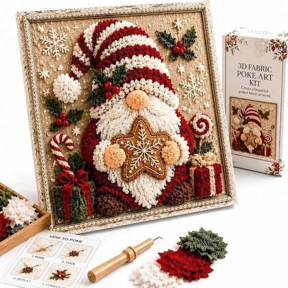 Clearance! 3D Christmas Fabric Poke Art Kit, DIY Christmas Craft Kit for Adults & Beginner, Handmade Fabric Poke Art Kit, Holiday Home Decor, Healing Stress-Relieving.J