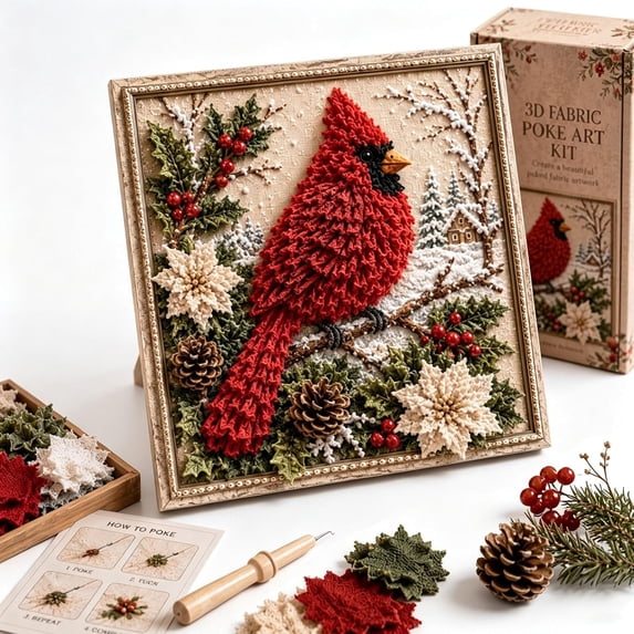 Clearance! 3D Christmas Fabric Poke Art Kit, DIY Christmas Craft Kit for Adults & Beginner, Handmade Fabric Poke Art Kit, Holiday Home Decor, Healing Stress-Relieving.C