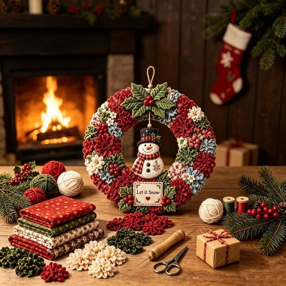 Clearance! 3D Fabric Poke Wreath DIY Kit, Christmas Wreath Craft Kit Poke Art For Adults, Beginner-Friendly Craft, Relaxing Holiday Project, Handmade Door Decor