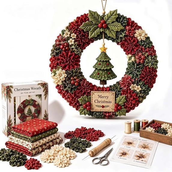 Clearance! 3D Fabric Poke Wreath DIY Kit, Christmas Wreath DIY Kit for Adults,Tree
